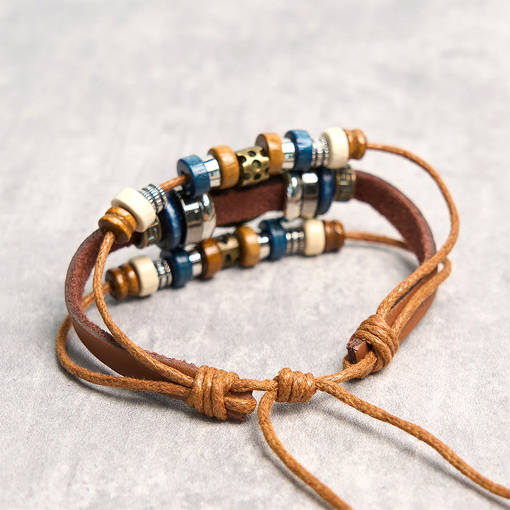 Braccialetto di protezione regolabile in pelle con Buddha Stones occhio maligno tibetano
