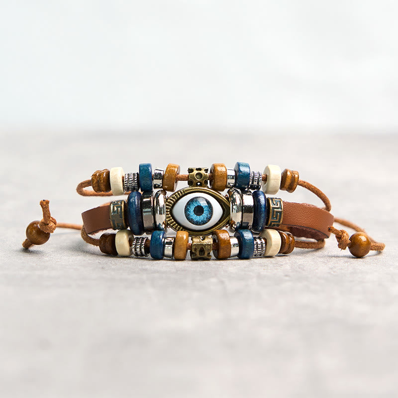 Braccialetto di protezione regolabile in pelle con Buddha Stones occhio maligno tibetano