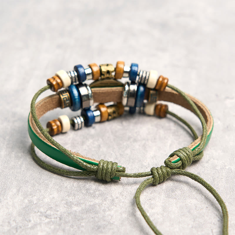 Braccialetto di protezione regolabile in pelle con Buddha Stones occhio maligno tibetano