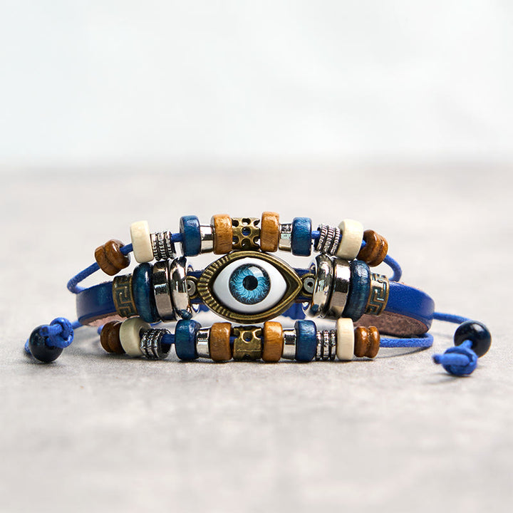 Braccialetto di protezione regolabile in pelle con Buddha Stones occhio maligno tibetano
