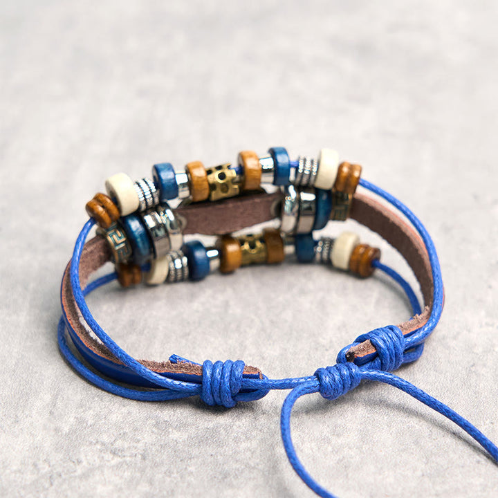 Braccialetto di protezione regolabile in pelle con Buddha Stones occhio maligno tibetano