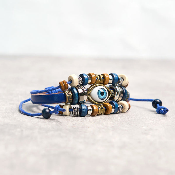 Braccialetto di protezione regolabile in pelle con Buddha Stones occhio maligno tibetano