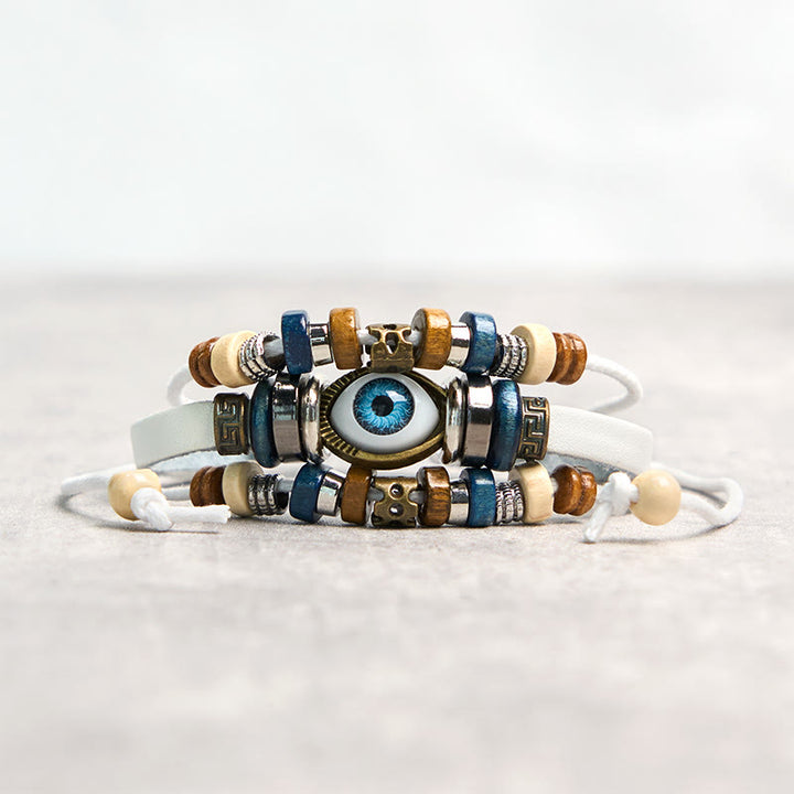 Braccialetto di protezione regolabile in pelle con Buddha Stones occhio maligno tibetano