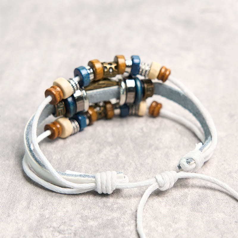 Braccialetto di protezione regolabile in pelle con Buddha Stones occhio maligno tibetano