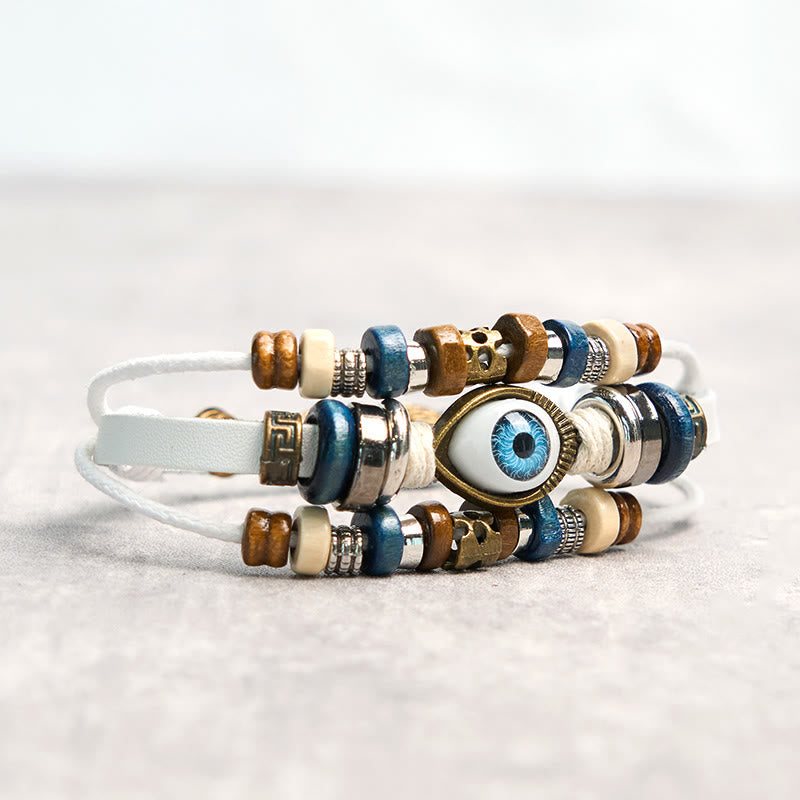 Braccialetto di protezione regolabile in pelle con Buddha Stones occhio maligno tibetano