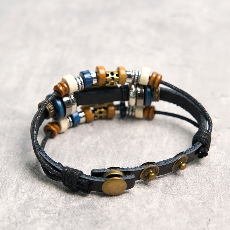 Braccialetto di protezione regolabile in pelle con Buddha Stones occhio maligno tibetano