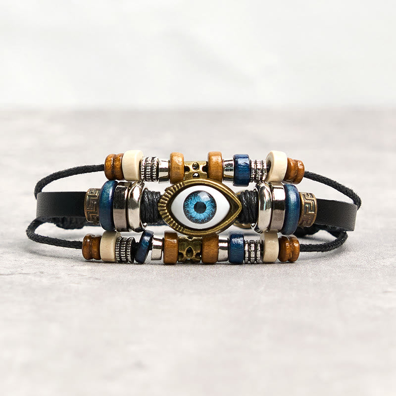 Braccialetto di protezione regolabile in pelle con Buddha Stones occhio maligno tibetano