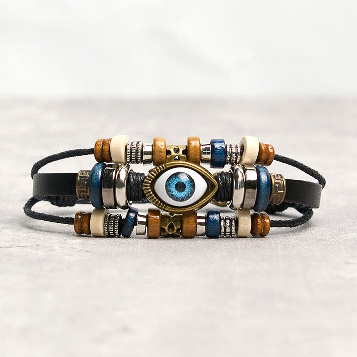 Braccialetto di protezione regolabile in pelle con Buddha Stones occhio maligno tibetano