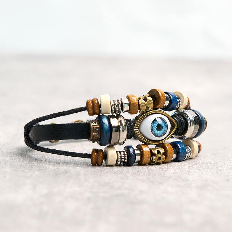 Braccialetto di protezione regolabile in pelle con Buddha Stones occhio maligno tibetano