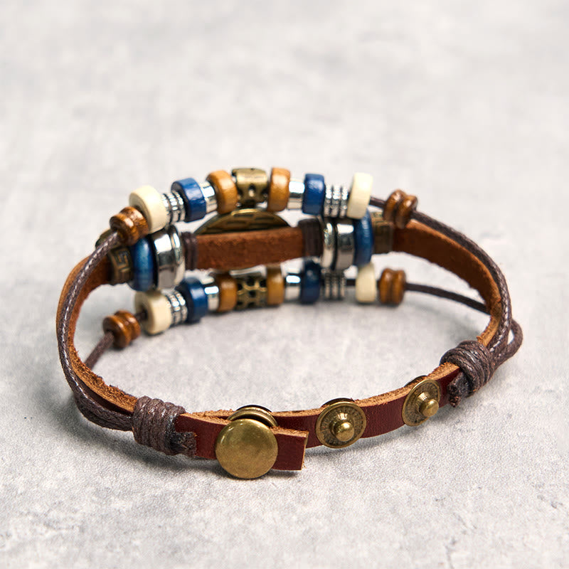 Braccialetto di protezione regolabile in pelle con Buddha Stones occhio maligno tibetano