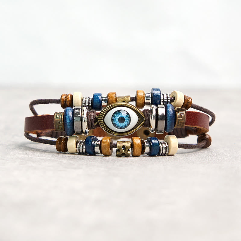 Braccialetto di protezione regolabile in pelle con Buddha Stones occhio maligno tibetano