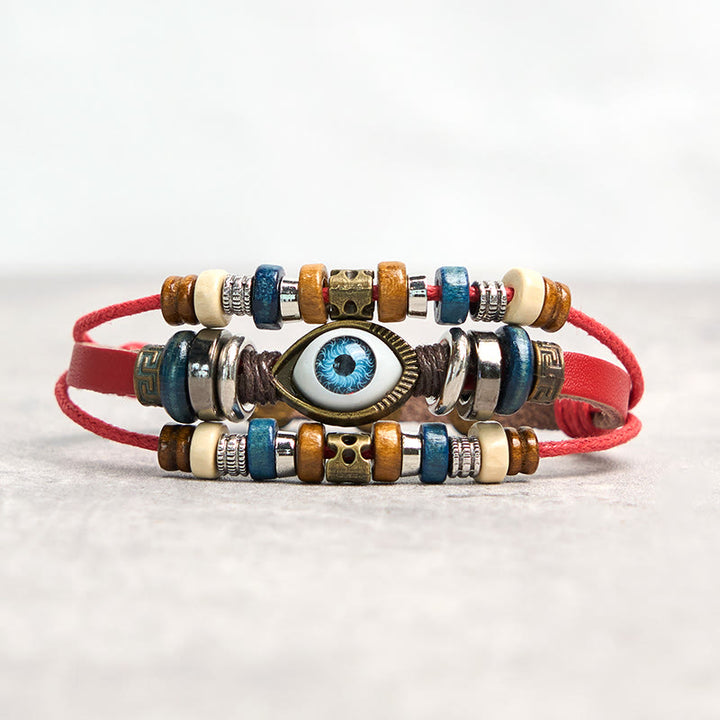 Braccialetto di protezione regolabile in pelle con Buddha Stones occhio maligno tibetano