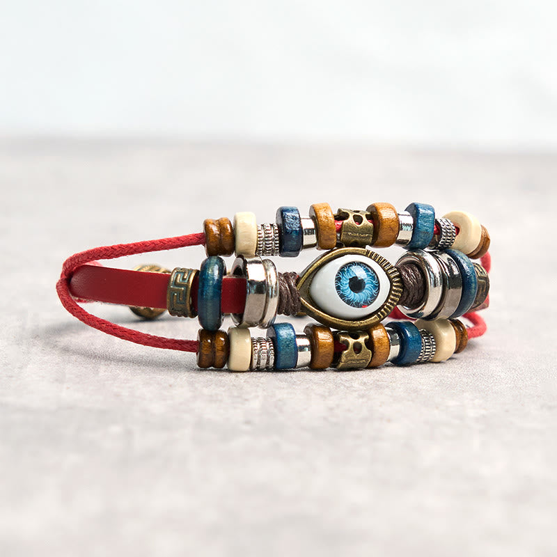 Braccialetto di protezione regolabile in pelle con Buddha Stones occhio maligno tibetano