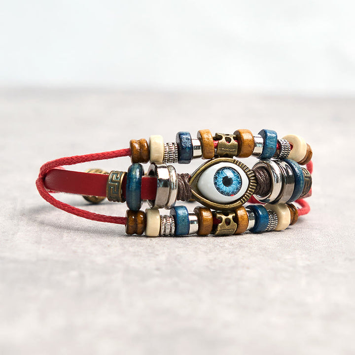 Braccialetto di protezione regolabile in pelle con Buddha Stones occhio maligno tibetano