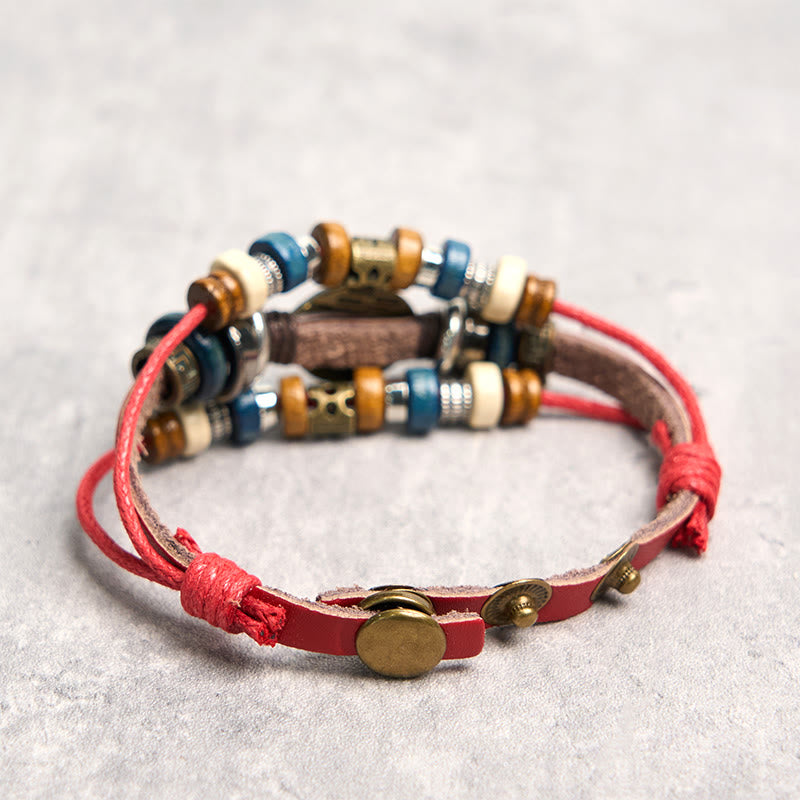 Braccialetto di protezione regolabile in pelle con Buddha Stones occhio maligno tibetano