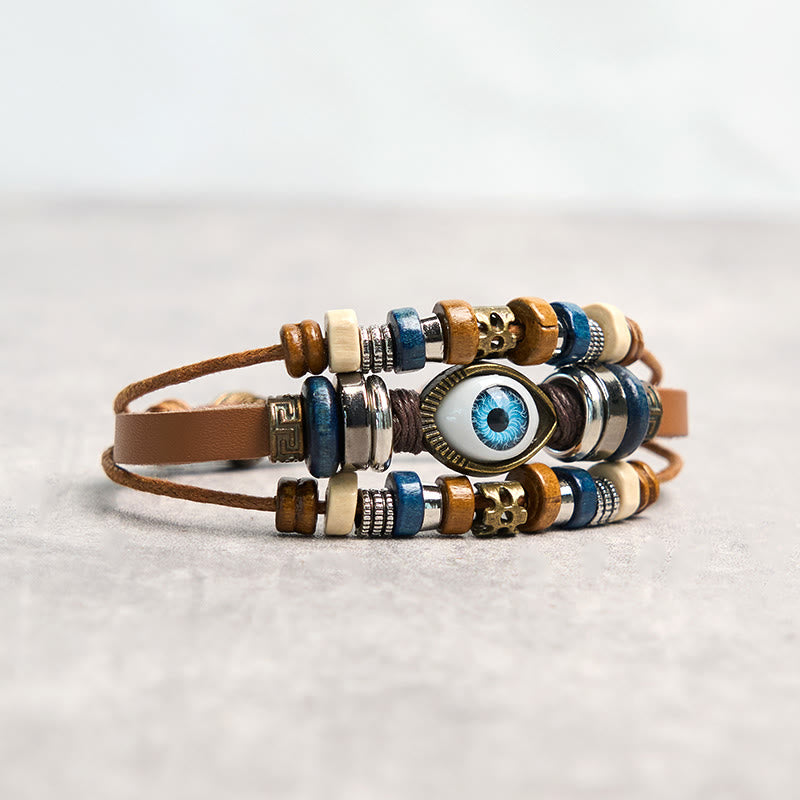 Braccialetto di protezione regolabile in pelle con Buddha Stones occhio maligno tibetano