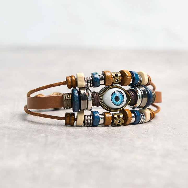 Braccialetto di protezione regolabile in pelle con Buddha Stones occhio maligno tibetano