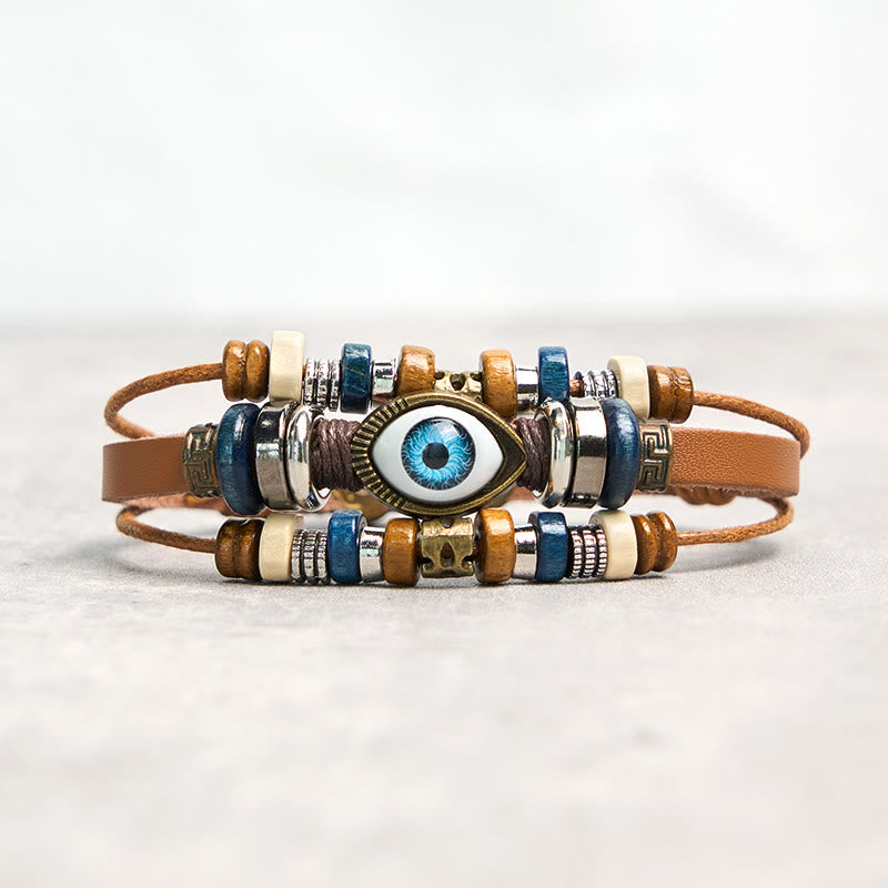Braccialetto di protezione regolabile in pelle con Buddha Stones occhio maligno tibetano