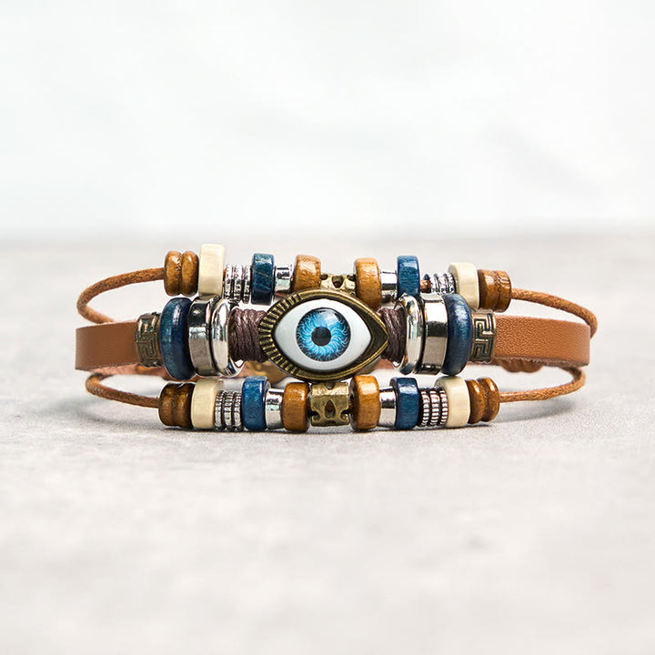 Braccialetto di protezione regolabile in pelle con Buddha Stones occhio maligno tibetano