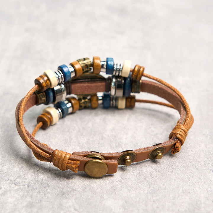 Braccialetto di protezione regolabile in pelle con Buddha Stones occhio maligno tibetano