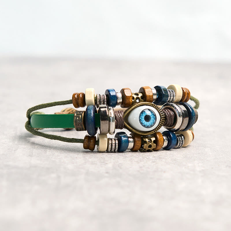 Braccialetto di protezione regolabile in pelle con Buddha Stones occhio maligno tibetano
