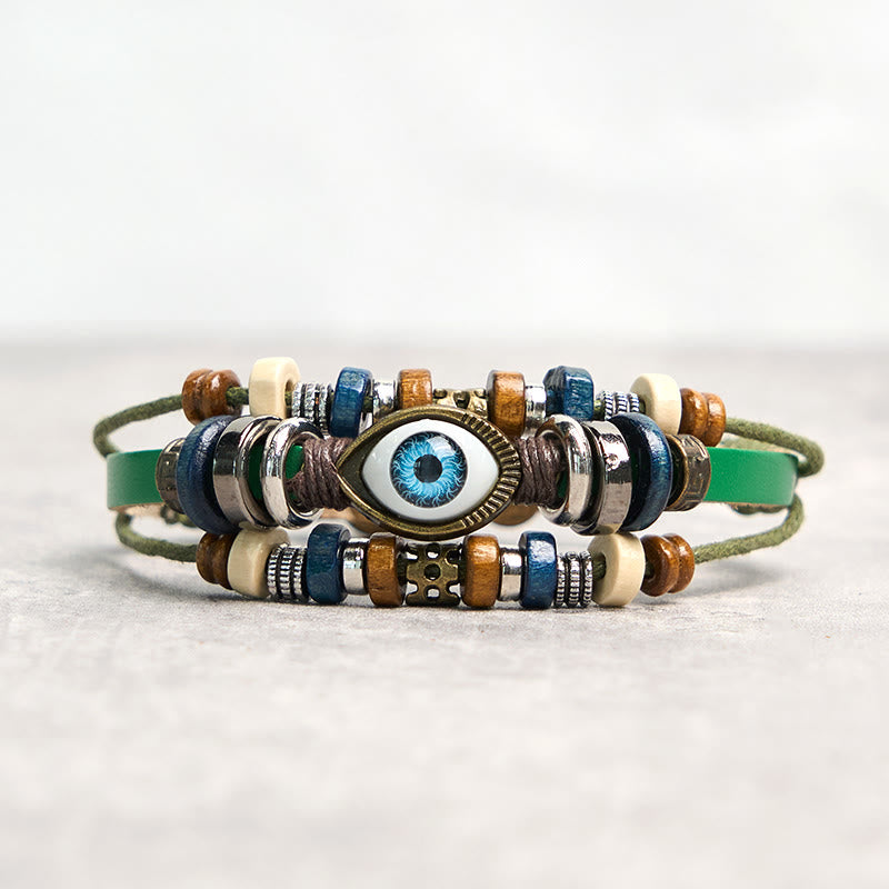 Braccialetto di protezione regolabile in pelle con Buddha Stones occhio maligno tibetano
