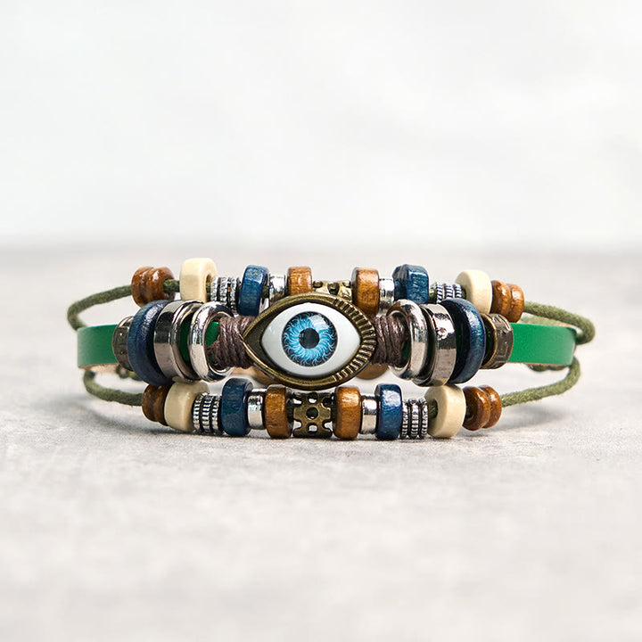 Braccialetto di protezione regolabile in pelle con Buddha Stones occhio maligno tibetano