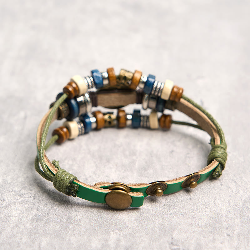 Braccialetto di protezione regolabile in pelle con Buddha Stones occhio maligno tibetano