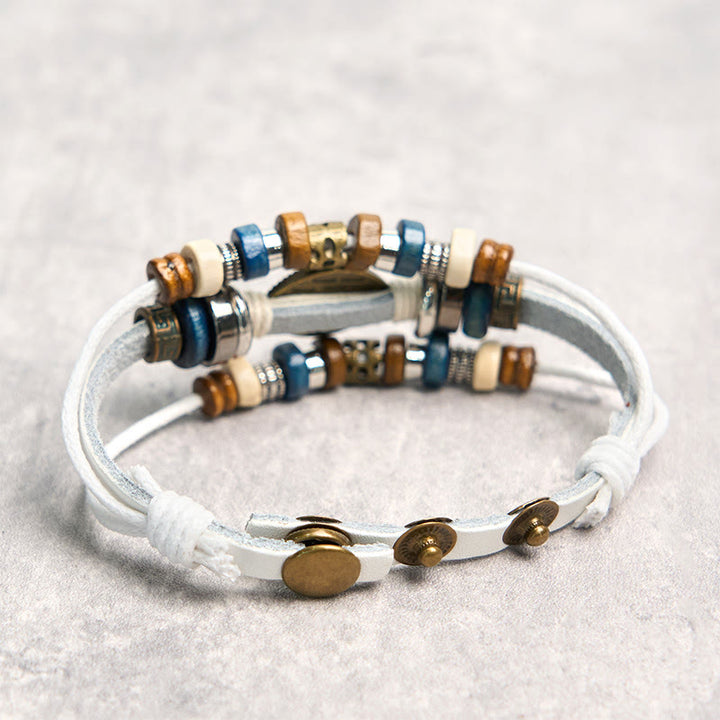 Braccialetto di protezione regolabile in pelle con Buddha Stones occhio maligno tibetano