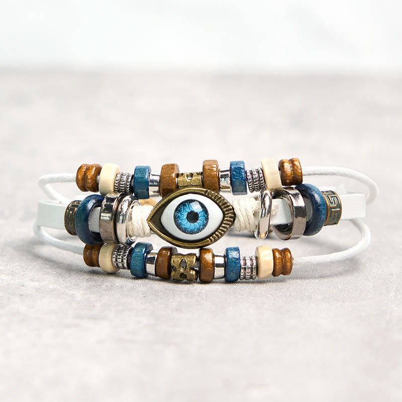 Braccialetto di protezione regolabile in pelle con Buddha Stones occhio maligno tibetano