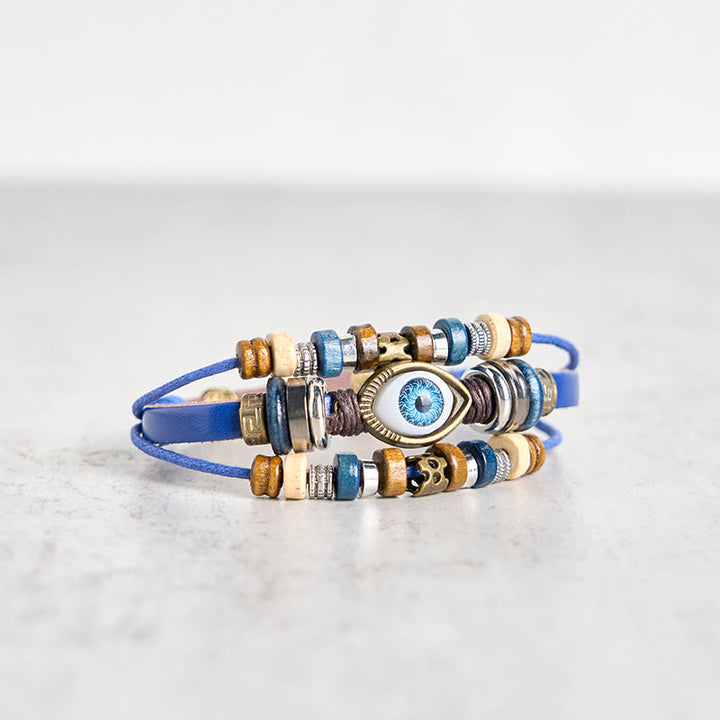 Braccialetto di protezione regolabile in pelle con Buddha Stones occhio maligno tibetano