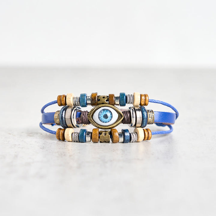 Braccialetto di protezione regolabile in pelle con Buddha Stones occhio maligno tibetano