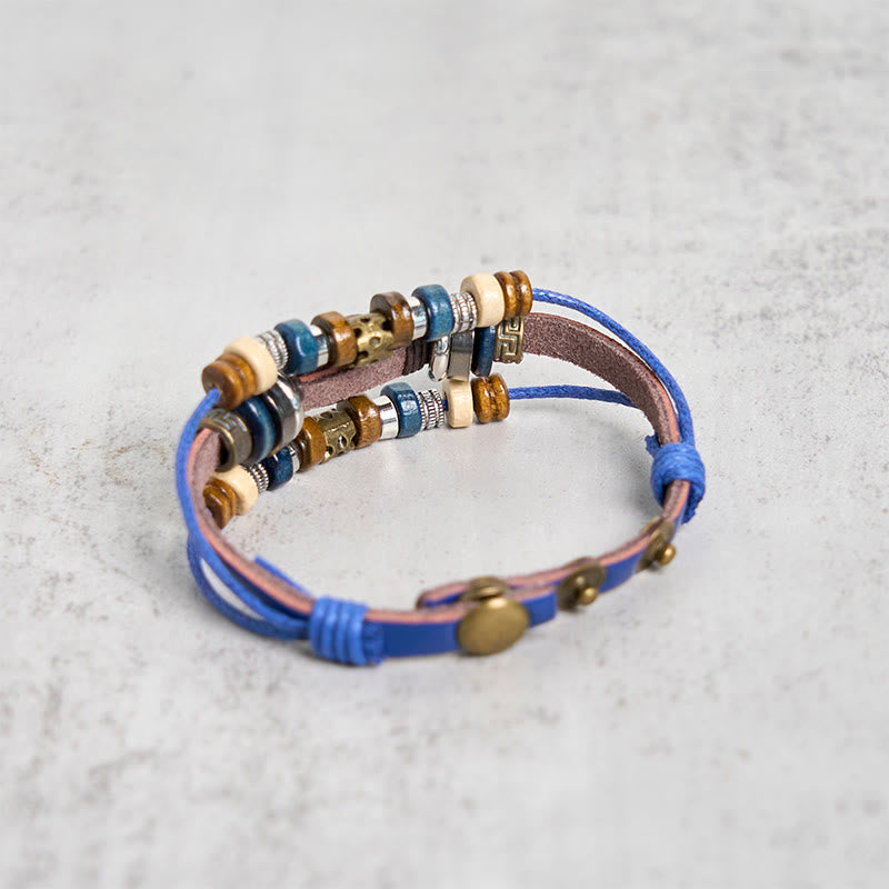 Braccialetto di protezione regolabile in pelle con Buddha Stones occhio maligno tibetano