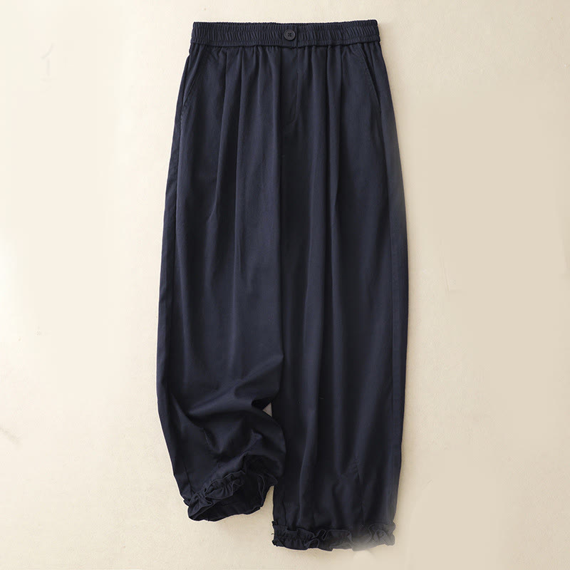 Pantaloni da donna alla caviglia con tasche e bottoni arricciati estivi Buddha Stones - Blu notte - US8-10, UK/AU12-14, EU40-42 (2XL) - image 1