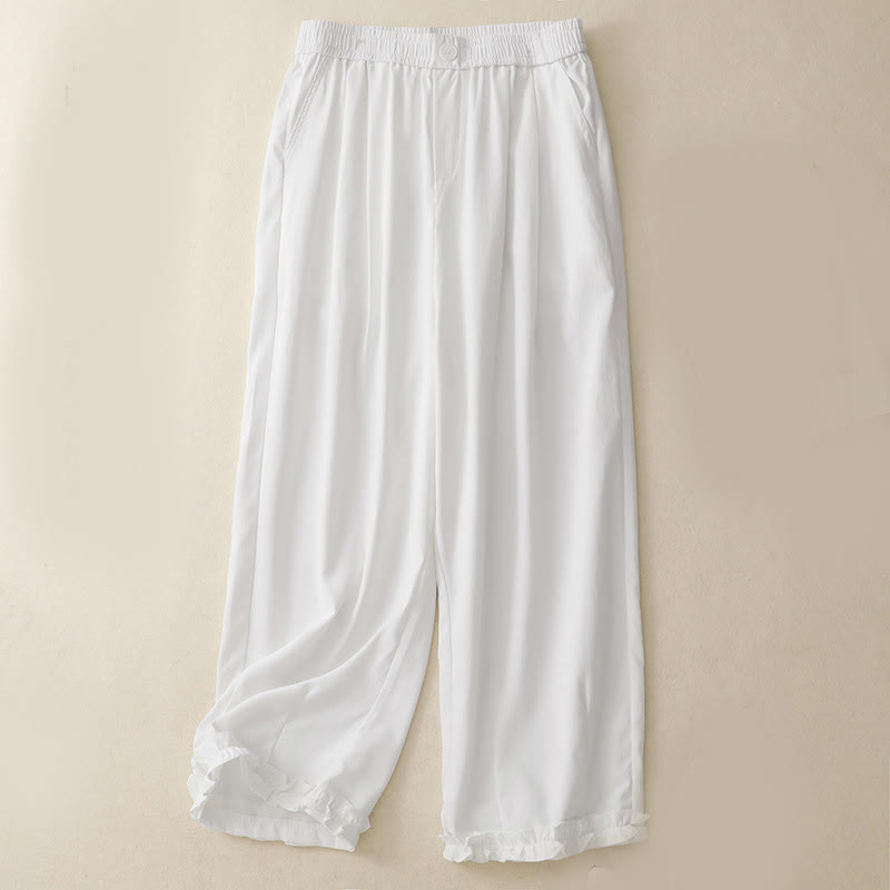 Pantaloni da donna alla caviglia con tasche e bottoni arricciati estivi Buddha Stones - Bianco - US8-10, UK/AU12-14, EU40-42 (2XL) - image 5