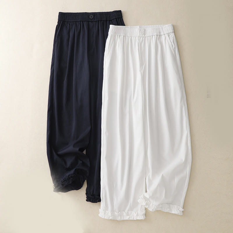 Pantaloni da donna alla caviglia con tasche e bottoni arricciati estivi Buddha Stones - image 15