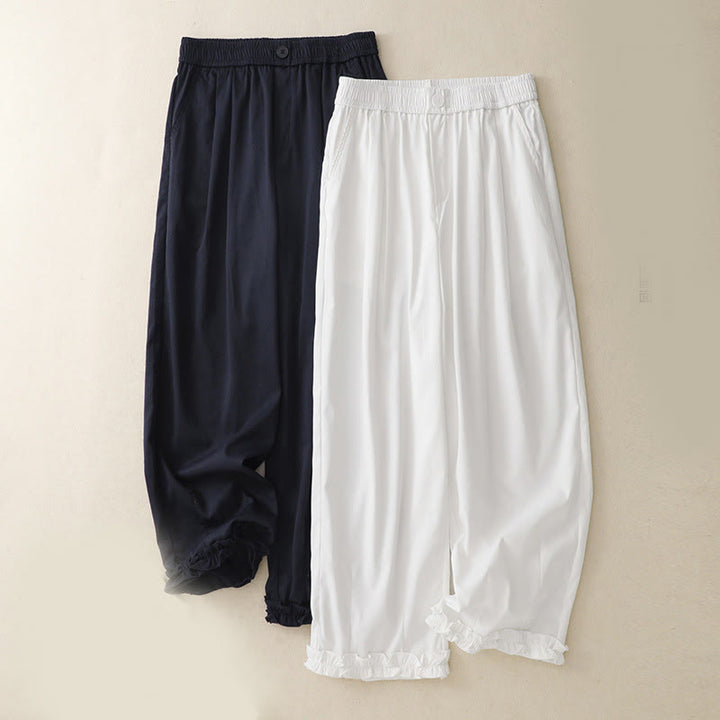 Pantaloni da donna alla caviglia con tasche e bottoni arricciati estivi Buddha Stones - image 15
