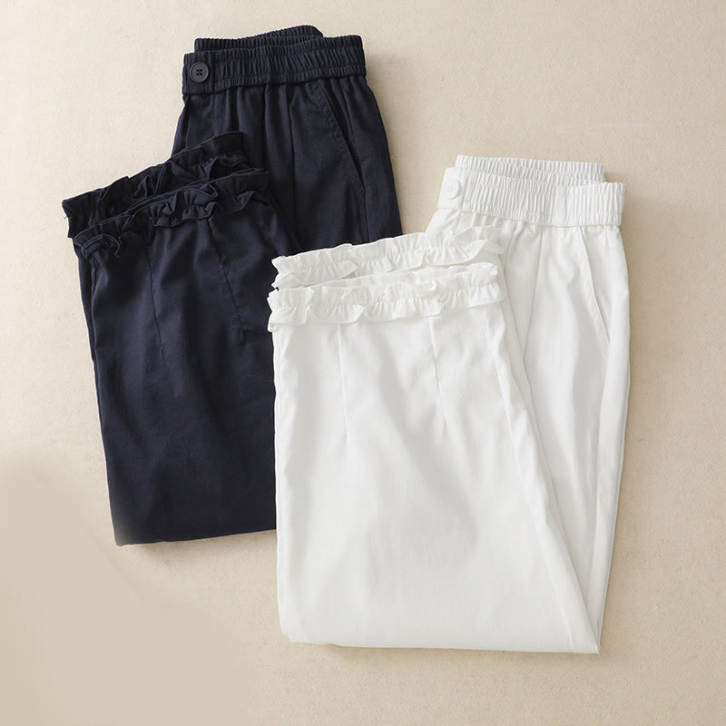 Pantaloni da donna alla caviglia con tasche e bottoni arricciati estivi Buddha Stones - image 14