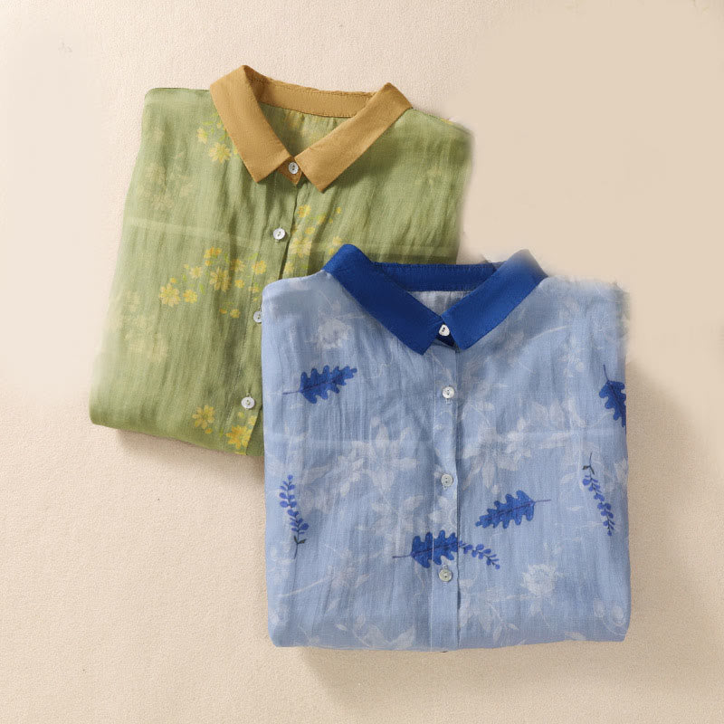 Camicia da donna a maniche corte con bottoni, piccoli fiori gialli e pietre Buddha Stones - image 17