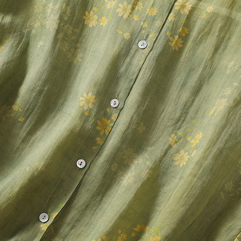 Camicia da donna a maniche corte con bottoni, piccoli fiori gialli e pietre Buddha Stones - image 6