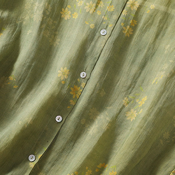 Camicia da donna a maniche corte con bottoni, piccoli fiori gialli e pietre Buddha Stones - image 6