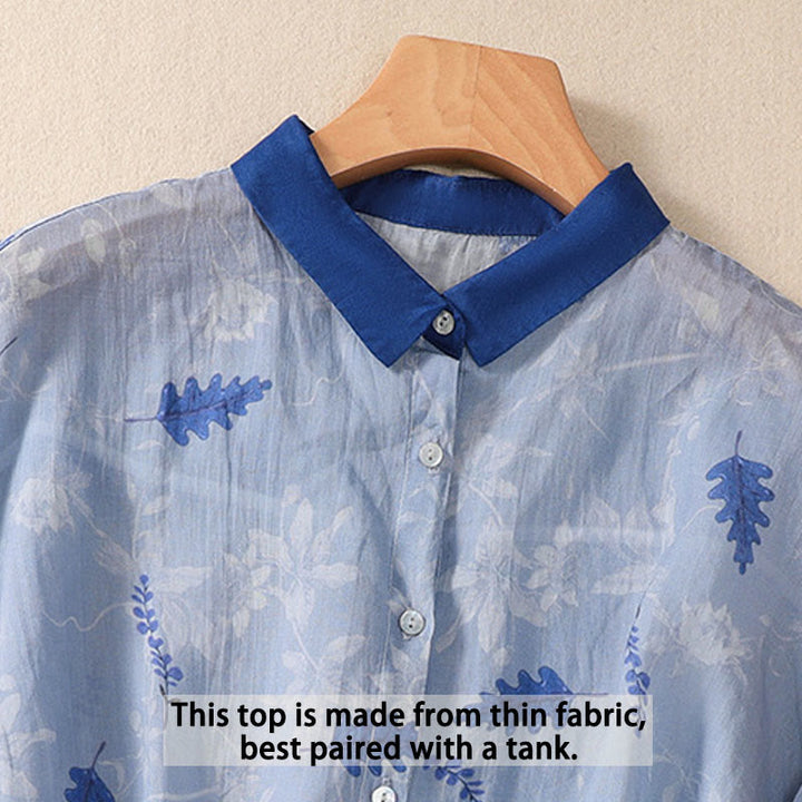 Camicia da donna a maniche corte con bottoni, piccoli fiori gialli e pietre Buddha Stones - image 12