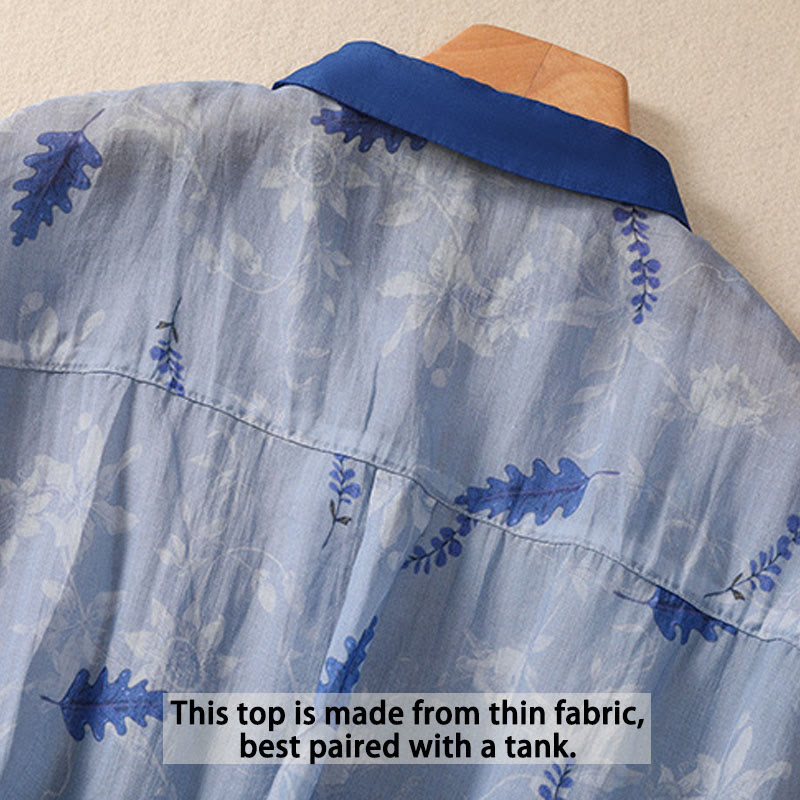 Camicia da donna a maniche corte con bottoni, piccoli fiori gialli e pietre Buddha Stones - image 12