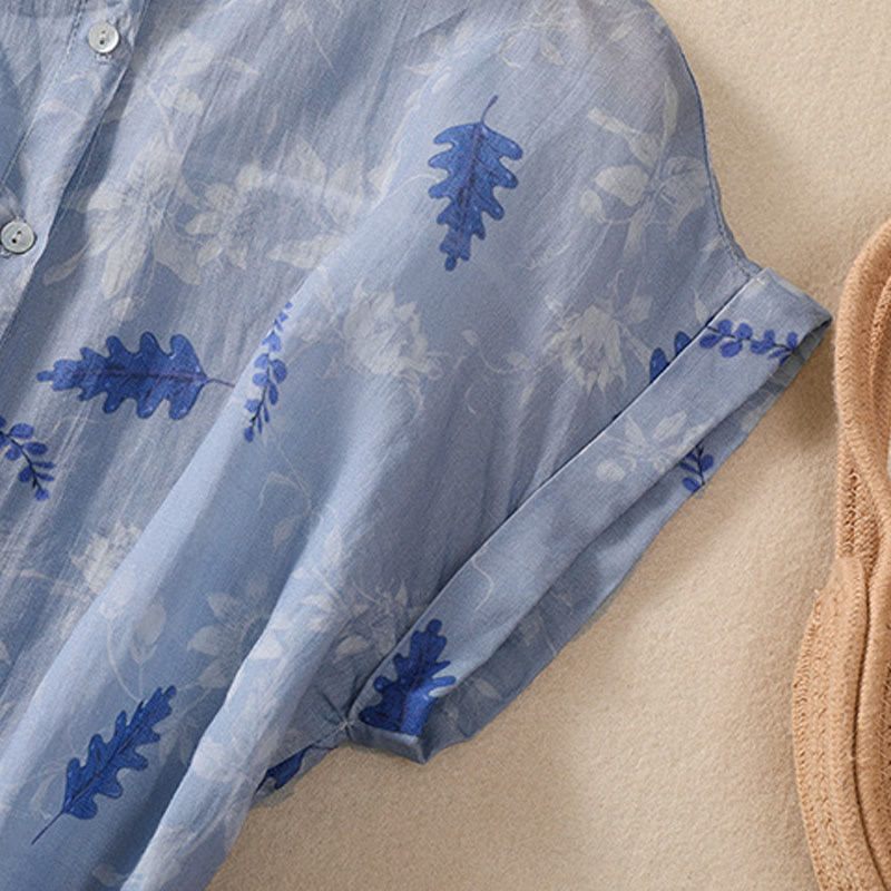 Camicia da donna a maniche corte con bottoni, piccoli fiori gialli e pietre Buddha Stones - image 13