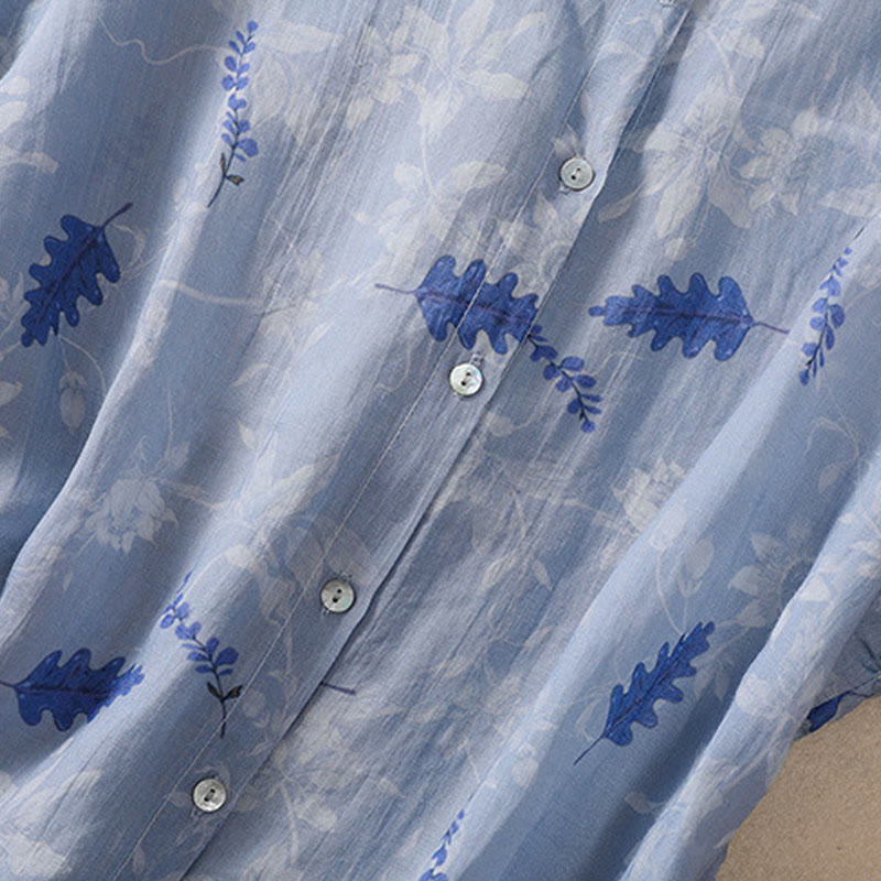 Camicia da donna a maniche corte con bottoni, piccoli fiori gialli e pietre Buddha Stones - image 14