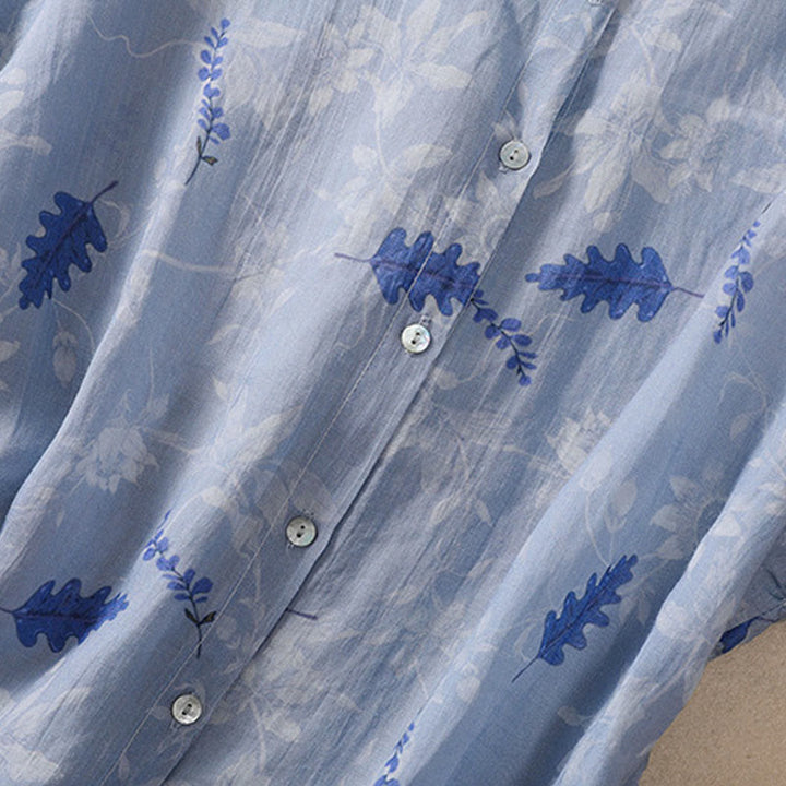 Camicia da donna a maniche corte con bottoni, piccoli fiori gialli e pietre Buddha Stones - image 14