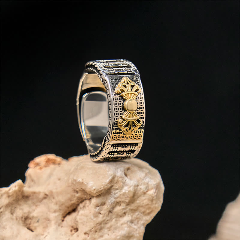 Anello di preghiera vintage Buddha Stones, Om Mani Padme Hum, regolabile in rame, simbolo di ricchezza