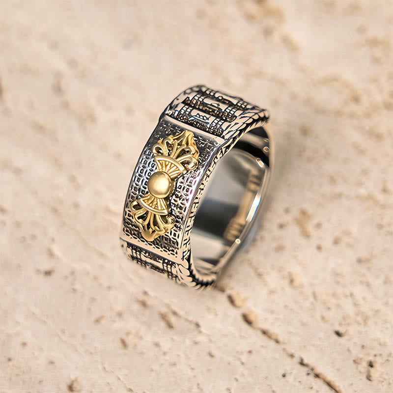 Anello di preghiera vintage Buddha Stones, Om Mani Padme Hum, regolabile in rame, simbolo di ricchezza