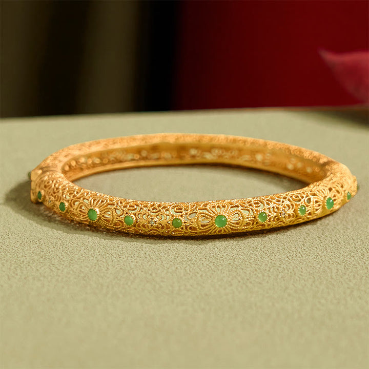 Braccialetto della ricchezza in oro placcato rame con Buddha Stones e design in filigrana cava