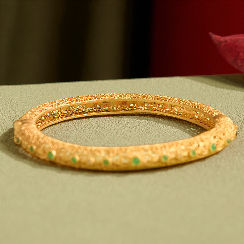 Braccialetto della ricchezza in oro placcato rame con Buddha Stones e design in filigrana cava